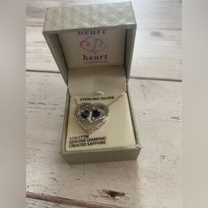 ✨ Elegant Sterling Silver Heart Pendant Necklace with Blue Sapphire ✨